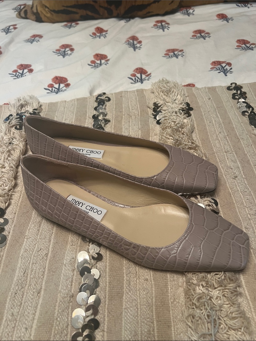 Jimmy Choo Leather Square Toe Ballet Flats